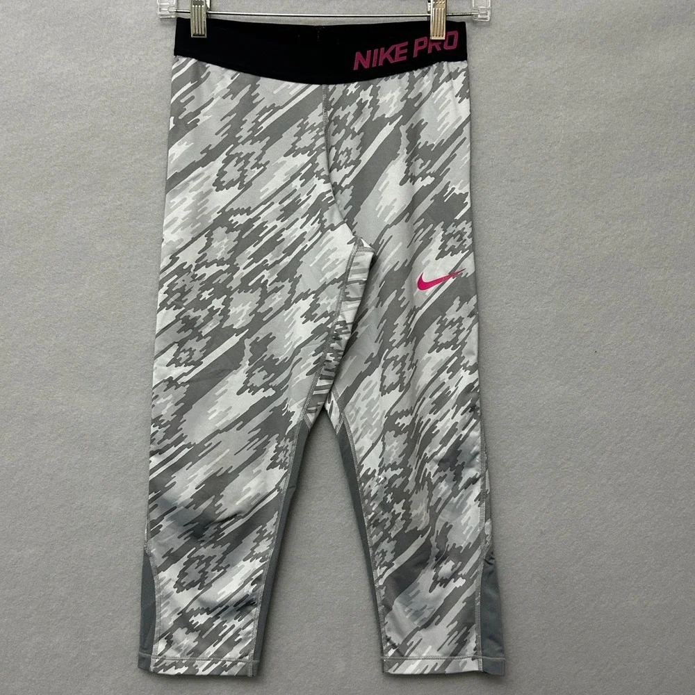 Nike Pro Dri-FIT Leggings Girls XL Grey Camo Cropped 805850-043